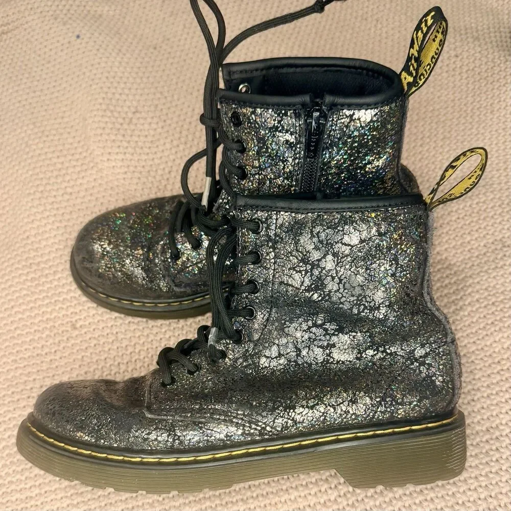 Dr. Martens 1460 Junior Crinkle Metallic Iridescent Lace Up Boots Sz 3 Kids EUC